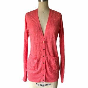 J. Crew Women's Coral Linen Cardigan Gold Buttons